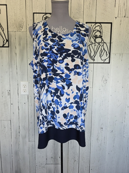 DKR Tops - DKR Floral Double Layer Sleeveless Tank Top Blue White Women's XL Stretch Summer